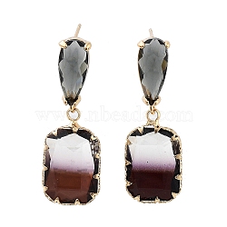 Glass Teardrop & Rectangle Dangle Stud Earrings, Brass Earrings, Light Gold, 39x14mm(EJEW-Q800-37KCG)