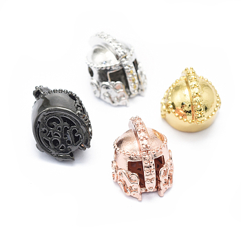 Rack Plating Brass Beads, Long-Lasting Plated, Gladiator Helmet, Mixed Color, 10x10x12mm, Hole: 1.8mm