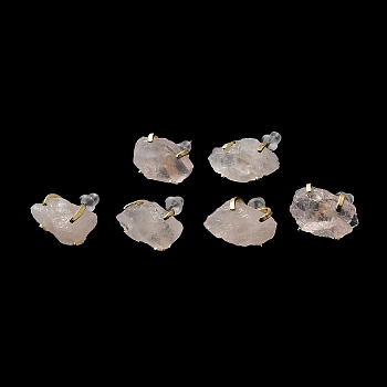 Raw Rough Natural Rose Quartz Stud Earrings, Light Gold Tone Brass Jewelry for Women, Cadmium Free & Lead Free, 15~17x11~12mm, Pin: 0.6mm