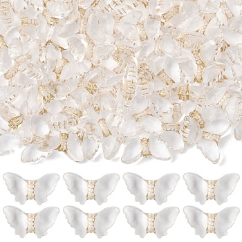 100Pcs Plating Transparent Acrylic Beads, Golden Metal Enlaced, Butterfly, Clear, 9.5x16.5x5mm, Hole: 1.5mm