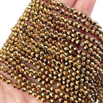 Transparent Electroplate Glass Beads Strands, Full Plated, Faceted, Bicone, Antique Bronze Plated, 3.5~3.8x3mm, Hole: 0.8mm, about 113~115pcs/strand, 14.17~14.37 inch(36~36.5cm)