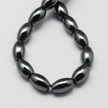 Non-magnetic Synthetic Hematite Beads Strands, Grade A, Oval, Black, 9x6x6mm, Hole: 1mm, about 43pcs/strand, 15.5 inch