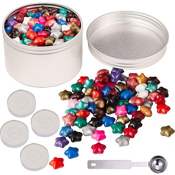 CRASPIRE DIY Letter Seal Kit, with Sealing Wax Particles, Stainless Steel Spoon, Candle and Aluminium Tin Cans, Mixed Color, 118x26x9mm