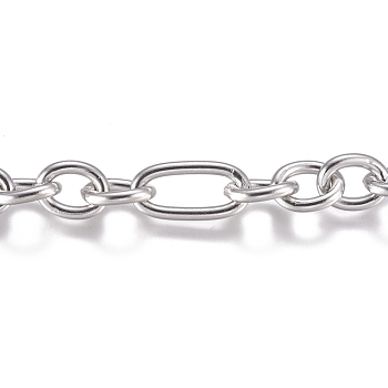 304 Stainless Steel Chain, Figaro Chain, Unwelded, Stainless Steel Color, Small Oval: 8x6.5x1.5mm, Big Oval: 13.5x6.5x1.5mm