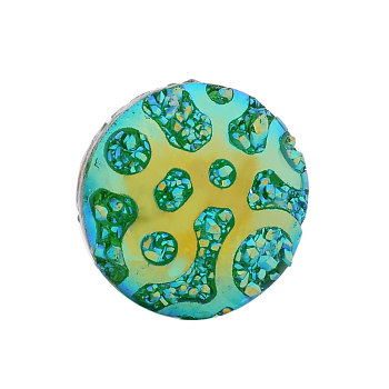 Druzy Resin Cabochons, Flat Round, Sea Green, 12x3.5mm