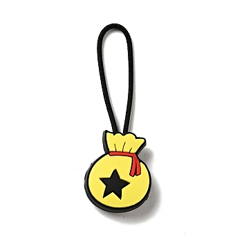Christmas PVC Plastic Pendant Decorations, with Nylon Cord and Plastic Findings, Money Bag with Star, Yellow, 61mm