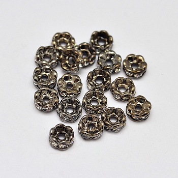 Flower Brass Rhinestone Bead Spacers, Gunmetal, 4x2mm, Hole: 1mm