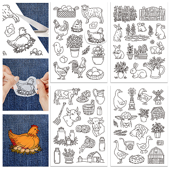 4 Sheets 11.6x8.2 Inch Stick and Stitch Embroidery Patterns, Non-woven Fabrics Water Soluble Embroidery Stabilizers, Farm, 297x210mmm