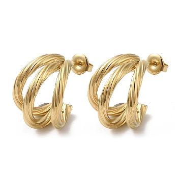 304 Stainless Steel Stud Earrings, Split Earrings, Half Hoop Earrings, Real 18K Gold Plated, 19x16mm