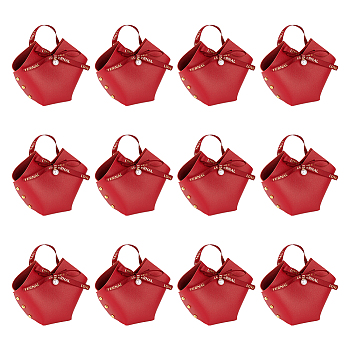 PU Leather Candy Gift Handbags, with Imitation Pearl Charms and Ribbon, Nails, Wedding Favor Candy Bags, Red, Finished Product: 7x5.5x13cm