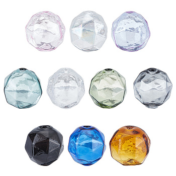 Elite 10Pcs 10 Colors Transparent Handmade Blown Glass Globe Beads, Faceted, Round, for DIY Wish Bottle Pendant Glass Beads, Mixed Color, 16.5x15.5mm, Hole: 2.6mm, 1pc/color