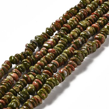 Natural Unakite Beads Strands, Chip, 2~5x8~12mm, Hole: 1~1.2mm, about 103~107pcs/strand, 15.35~15.55''(39~39.5cm)