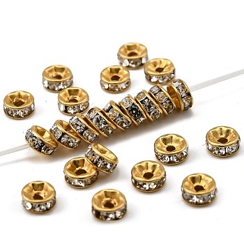 Brass Rhinestone Spacer Beads, Grade A, Crystal, Straight Flange, Rondelle, Raw(Unplated), Nickel Free, 5x2.5mm, Hole: 1mm