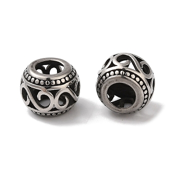 304 Stainless Steel European Beads, Large Hole Beads, Hollow Rondelle with Letter S, Antique Silver, 8x10x8mm, Hole: 5mm