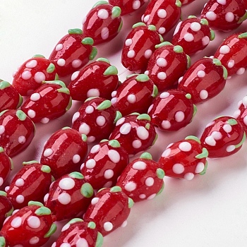 Handmade Lampwork 3D Strawberry Beads, Red, 10~13x8~10mm, Hole: 2mm