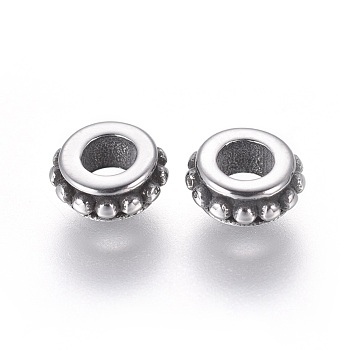 304 Stainless Steel Spacer Beads, Ring, Antique Silver, 6.5x3mm, Hole: 3mm