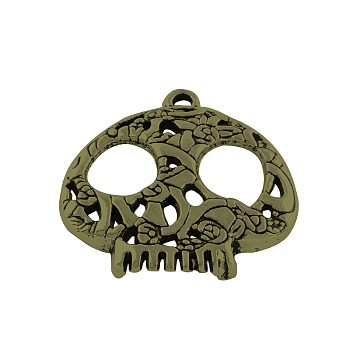 Skull Tibetan Style Alloy Pendants, Cadmium Free & Lead Free, Antique Bronze, 27x27x3mm, Hole: 2mm, about 282pcs/941g