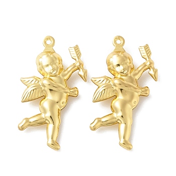 Rack Plating Brass Pendants, Long-Lasting Plated, Cadmium Free & Nickel Free & Lead Free, Angel, Real 18K Gold Plated, 29x16.5x5mm, Hole: 1mm