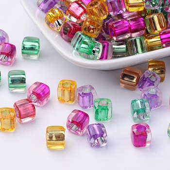 Transparent Acrylic Cube Beads, Inside Colour, Mixed Color, 7.5x8mm, Hole: 4mm, about 1500pcs/500g
