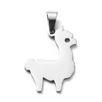 304 Stainless Steel Pendants, Laser Cut, Alpaca Charm, Stainless Steel Color, 21x15x1mm, Hole: 5.5x3mm