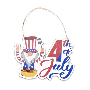 Independence Day Density Board Wooden Wall Ornament Doorplate Pendants, Word 4th of July with Jute Twine, for Home Garden Hanging Decoration, Red, 112x160x4mm, Hole: 4mm
