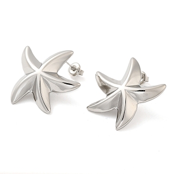 304 Stainless Steel Stud Earrings for Women, Starfish, Stainless Steel Color, 29x31mm