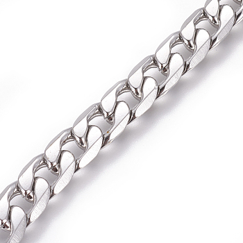 201 Stainless Steel Cuban Link Chains, Chunky Curb Chains, Twisted Chains, Unwelded, Stainless Steel Color, 7.3mm, Links: 11.3x7.3x2mm