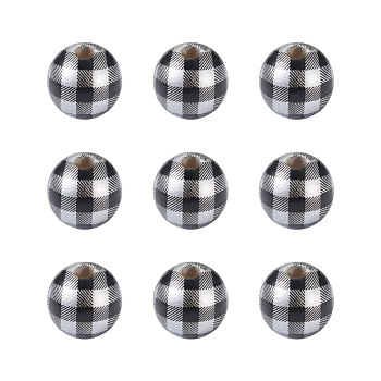 Natural Wooden Beads, Plaid Beads, Tartan Pattern, Round, Silver, 5/8 inch(16mm), Hole: 4mm