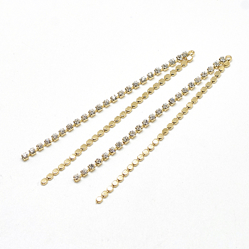 Brass Chain Tassel Big Pendants, with Cubic Zirconia, Clear, Real 18K Gold Plated, 68~70x4x2mm, Hole: 1mm