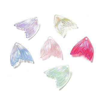 UV Plating Rainbow Iridescent Transparent Acrylic Pendants, Fishtail Charm, Mixed Color, 27x25.7x5mm, Hole: 1.6mm