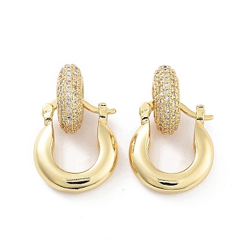 Rings Brass with Cubic Zirconia Dangle Hopp Earrings, Long-Lasting Plated, Lead Free & Cadmium Free, Real 18K Gold Plated & Gunmetal, 25x13.5mm, Pin: 14x1~2mm