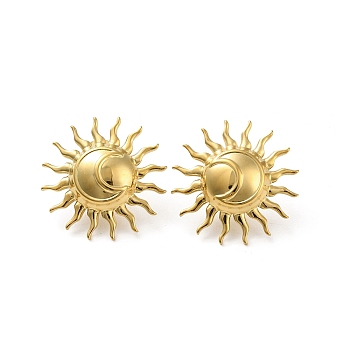 Stainless Steel Earrings, Sun, Real 18K Gold Plated, 26.5x26.5mm