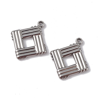 304 Stainless Steel Pendants, Rhombus Charm, Stainless Steel Color, 17x15.5x1.7mm, Hole: 1.2mm
