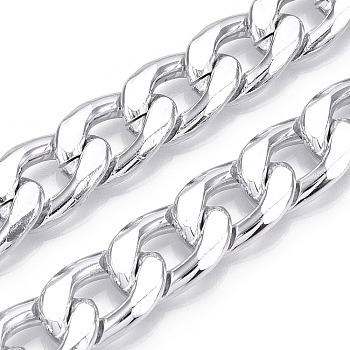 Aluminum Curb Chains, Diamond Cut Cuban Link Chains, Unwelded, Platinum, 21x14x4mm