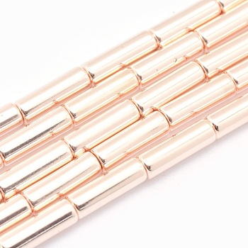 Electroplate Non-magnetic Synthetic Hematite Beads Strands, Grade AA, Long-Lasting Plated, Column, Light Rose Gold Plated, 13x4mm, Hole: 1mm, about 30pcs/strand, 15.7 inch(40cm)