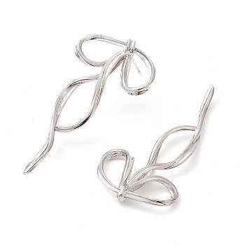 Bowknot Brass Stud Earrings, Long-Lasting Plated, Lead Free & Cadmium Free, Platinum, 39x20mm