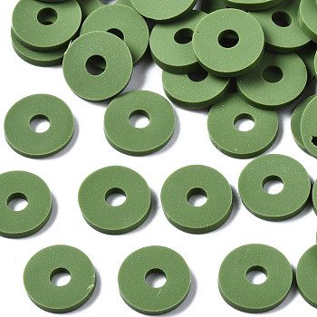 Handmade Polymer Clay Beads, Disc/Flat Round, Heishi Beads, Olive Drab, 8x0.5~1mm, Hole: 2mm, about 13000pcs/1000g
