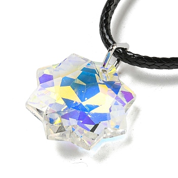 Waxed Cord Necklaces, K9 Glass Pendant Necklaces, Snowflake, Clear AB, 17.72 inch(45cm)