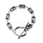Alloy & Glass Link Chain Bracelets for Women, Rectangle, Platinum, 7.99 inch(20.3cm)(WG26488-03)