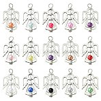 60Pcs 15 Colors Acrylic Pendants, Angel Charms, with Antique Silver Alloy Wings, Mixed Color, 35mm, Hole: 3.8mm, 4pcs/color(PALLOY-CJ00097)