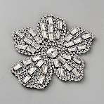 Felt & Rhinestone Embroider Thread Iron on/Sew On Patches, Cloth Appliques, Flower, Gray, 94x98x9mm(PATC-WH0023-30C)