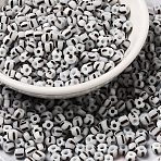6/0 Opaque Colours Seep Glass Seed Beads, Round Hole, Round with Stripe Pattern, Gray, 3~4.5x3~4.5mm, Hole: 1.2~1.5mm(X-SEED-F003-04A-12)