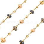 Handmade Brass Glass Beaded Chains, Peanut, Soldered, Colorful, with Spool, Golden, 3x6.5x4mm(GL-CBA1C06-08G)