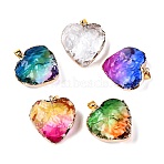 Light Gold Brass Glass Pendants, with Iron Findings, Heart, Mixed Color, 31x29.5~30x12.5~13mm, Hole: 7x4mm(GLAA-N001-24)