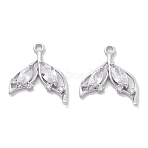 Brass Micro Pave Cubic Zirconia Pendants, Cadmium Free & Nickel Free & Lead Free, Fishtail Charms, Platinum, 18.5x15x3.5mm, Hole: 1.5mm(KK-B134-39S)