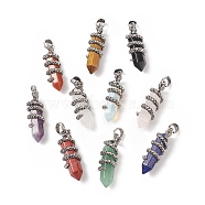 Gemstone Double Terminal Pointed Pendants, Faceted Bullet Charms with Antique Silver Tone Alloy Dragon Wrapped, 47x14.5x15mm, Hole: 7.5x6.5mm(G-C051-02)