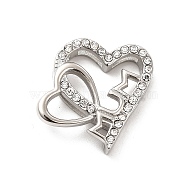 Mother's Day Theme 304 Stainless Steel Pendants, with Crystal Rhinestone, Bouble Heart with Word Mum Charms, Stainless Steel Color, 21x21x5mm, Hole: 5~7x2mm(STAS-K243-36P)
