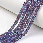 Electroplate Glass Beads Strands, Half Rainbow Plated, Faceted, Rondelle, Indigo, 6x5mm, Hole: 1mm, about 83~85pcs/strand, 38~39cm(EGLA-A034-T6mm-L13)
