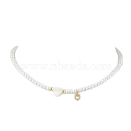 Brass Micro Pave Grade AAA Cubic Zirconia Letter Pendant Necklaces, Heart & Round Baking Painted Pearlized Glass Pearl Beaded Necklaces for Women, Letter O, 15.20 inch(38.6cm)(NJEW-JN04771-15)