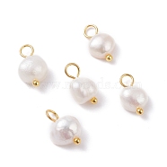 Natural Cultured Freshwater Pearl Charms, with Golden Brass Ball Head pins, Oval, White, 10~12x5.5~7x4.5~6mm, Hole: 2.4~2.7mm(PALLOY-JF01098-03)